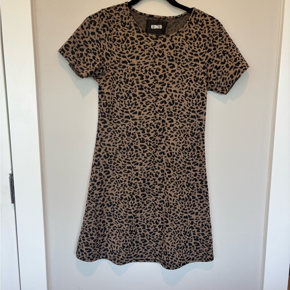 Reformation Leopard Print Mini Dress in Tan and Black